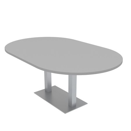 SKUTCHI DESIGNS 7Ft Racetrack Shaped Conference Room Table, Square Metal Base, 8 Person Table, Light Gray HAR-RAC-46X84-DOU-01